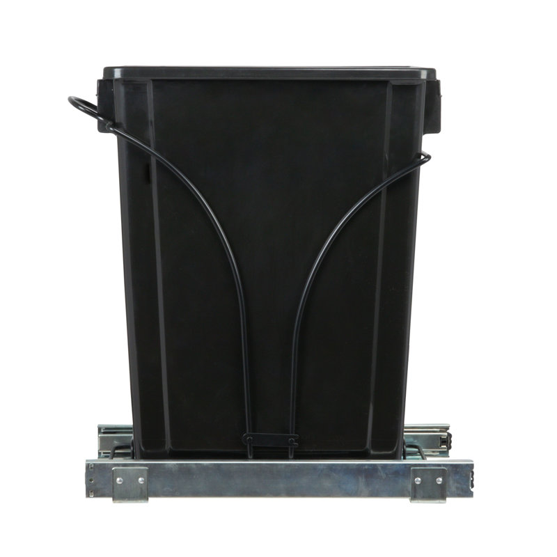 Black Plastic Pull-Out Trash Can with Chrome-Plated Steel Base