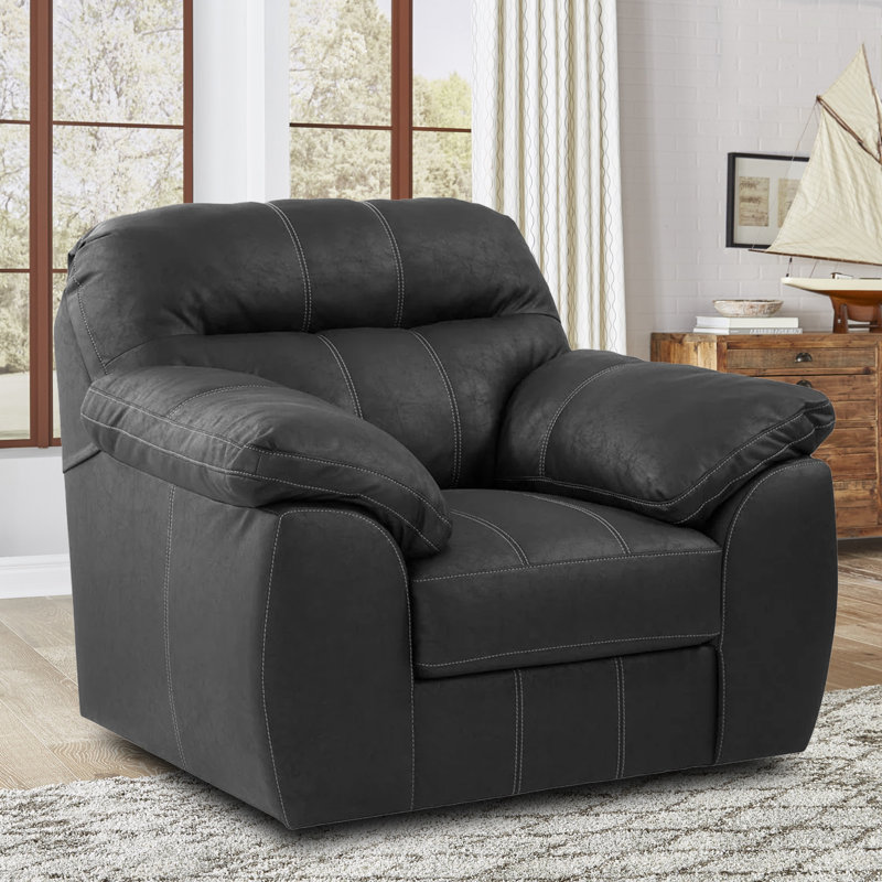 Red Barrel Studio® Rocker Recliner Chair in Faux Leather, Black
