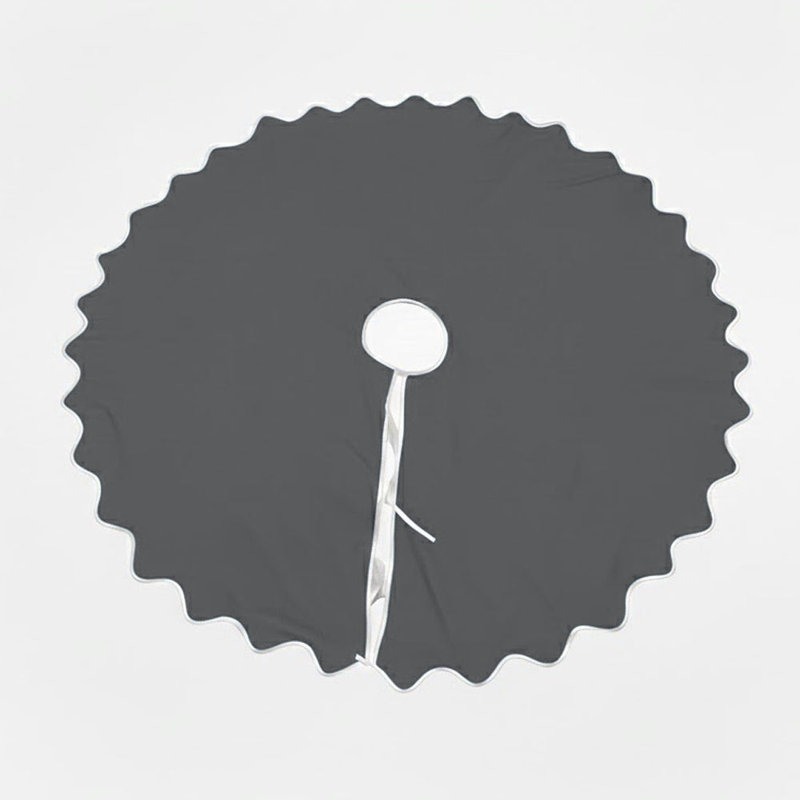 Scalloped Cotton Christmas Tree Skirt-54" Diameter, Dark Grey