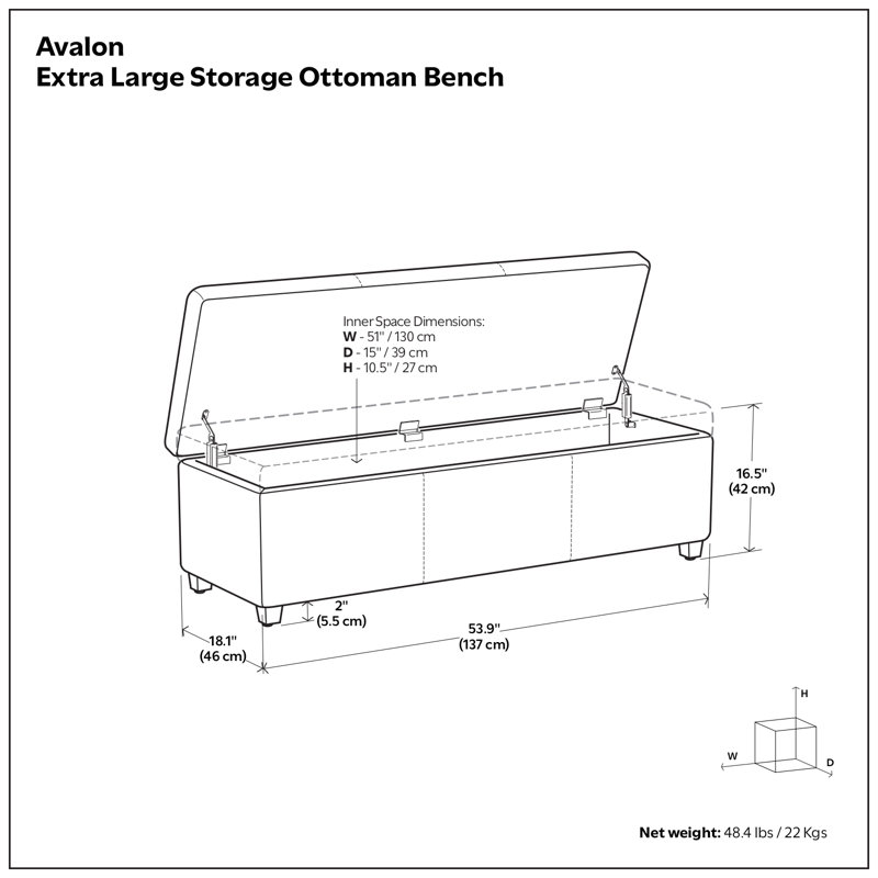 Banc de rangement avec repose-pieds avec rangement caché Avalon, Noir