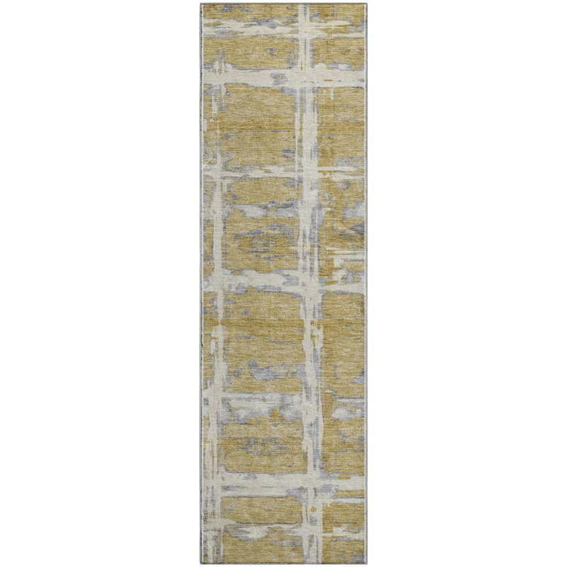 Premium Machine Washable Prisco Gold Rug, Runner 2'3" x 7'6"