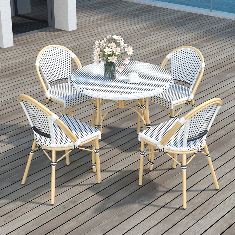 Altesa French Bistro Outdoor Dining Chairs Set of 4, Woven Indoor/Outdoor Dining Chair for Kitchen and Patio, White Black