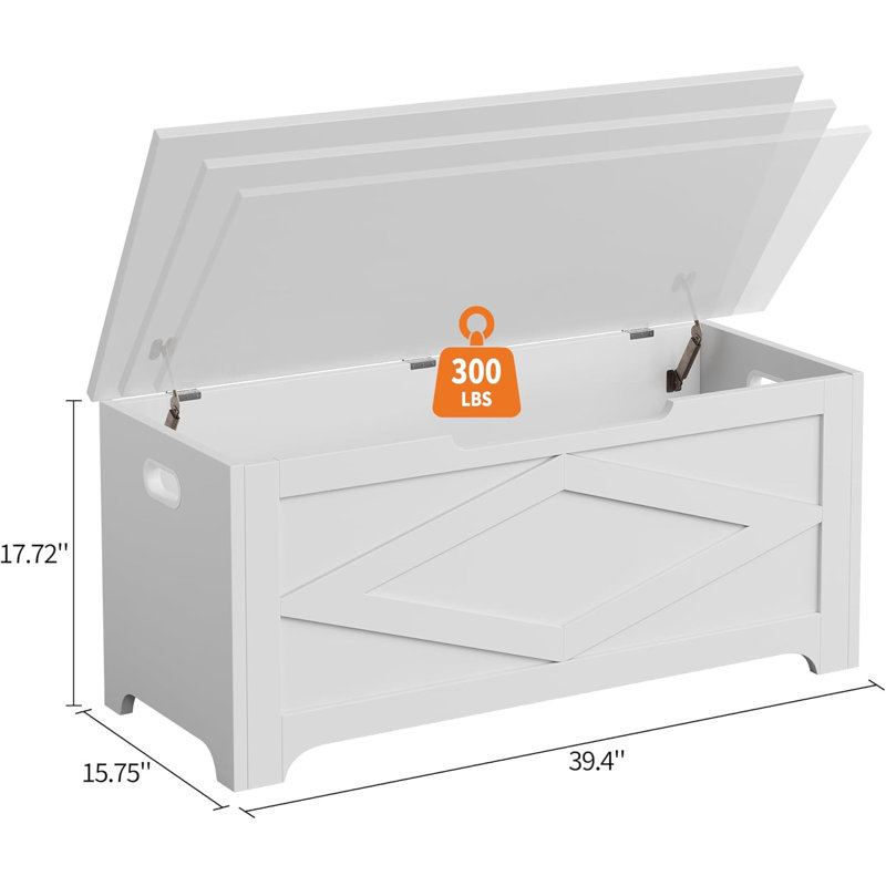 Banc de rangement en bois avec charnière de sécurité Farmhouse, Blanc