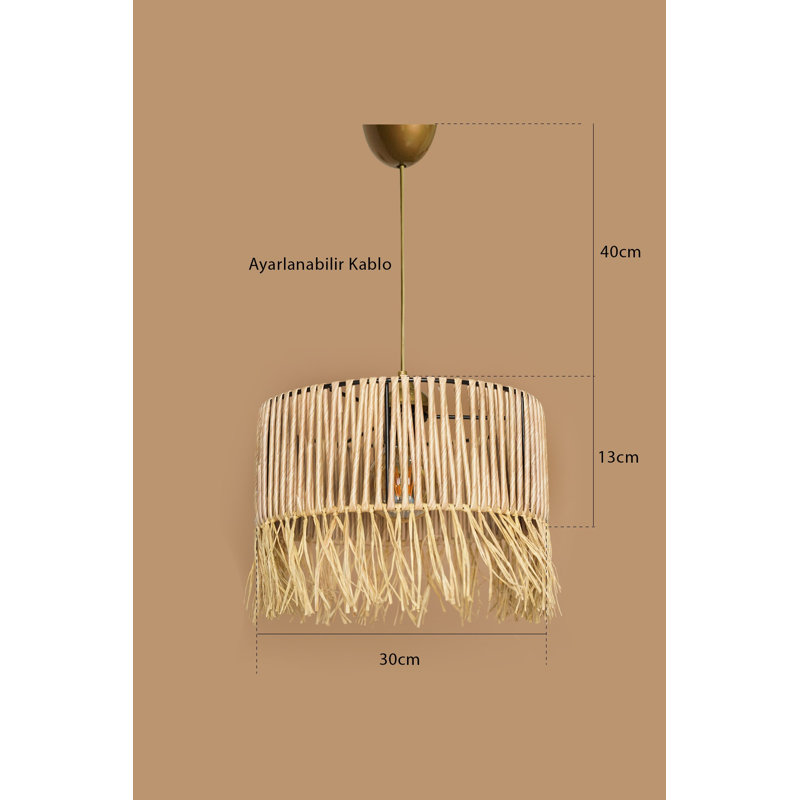Lustre élégant en macramé, couleur naturelle, 11,8 po x 5,1 po | Corps en plastique, douille E27, 40 W maximum | Hauteur de câble réglable jusqu'à 20,9 pouces | Parfait pour les décorations bohémiennes et les solutions d'éclairage modernes