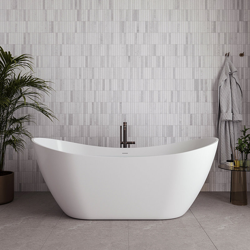 71" Streamline Soaking Glossy White Freestanding Tub With Internal Drain, Matte Oil Rubbed Bronze
