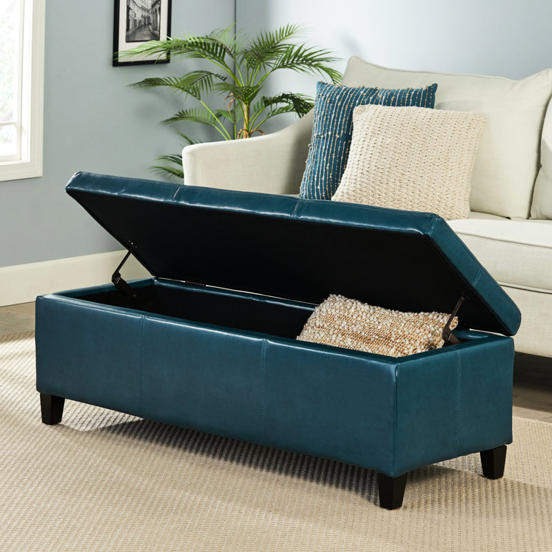 Modern Pu Leather Storage In Teal - 17.23W X 50.91L 16.54H, Enhances Home Ambiance Bench With Cover 50.91X17.23X16.54, Versatile Seating Option
