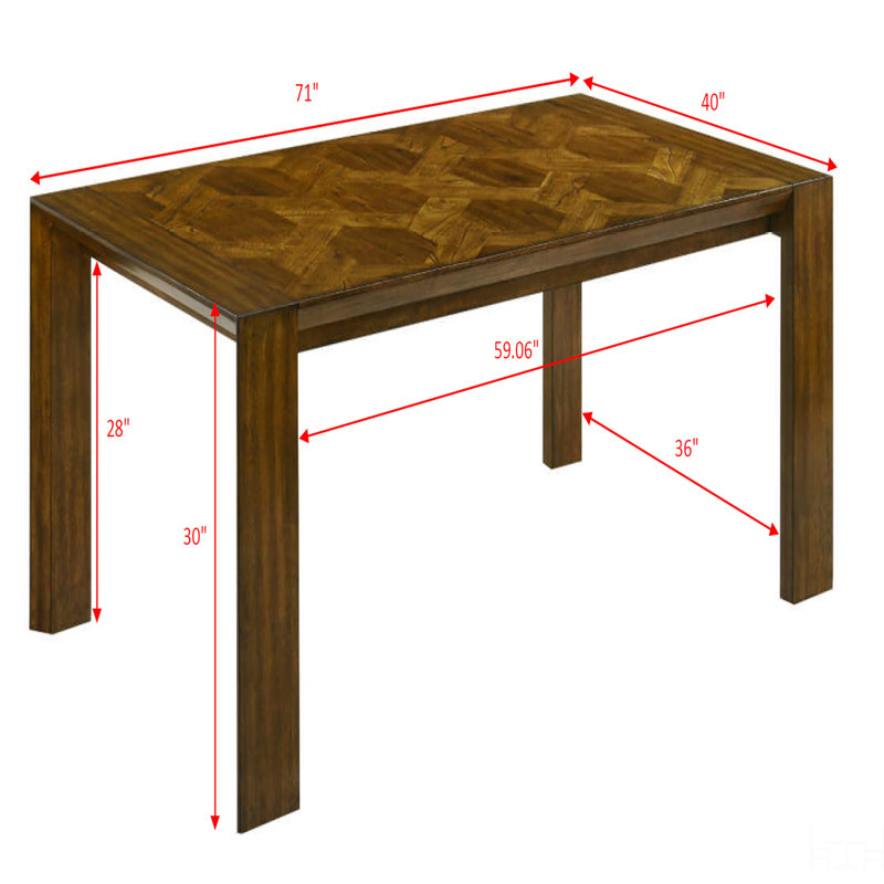 7 pièces Table de salle à manger rectangulaire en bois massif tissé à la main, 7 pièces : table, 6 chaises