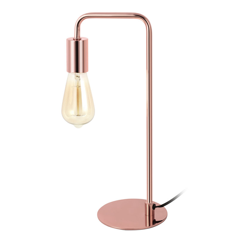 Lampe de table à col de cygne moderne de 16,1 po de hauteur avec base en métal doré rose
