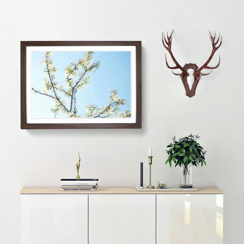 A White Cherry Blossom Tree in Abstract - Framed Print, 62cm H x 87cm W x 2cm D, Walnut Framed