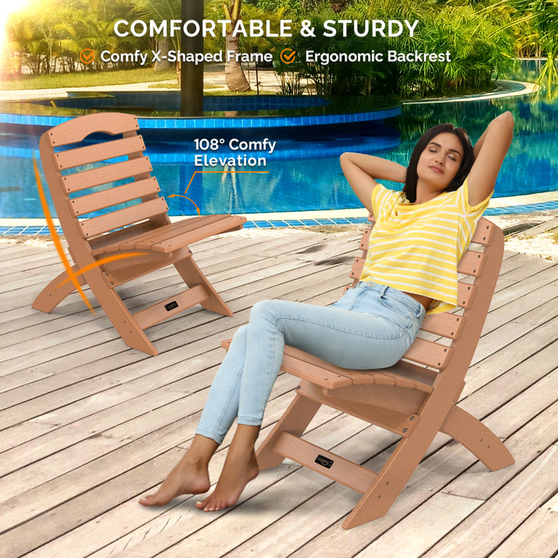 Patio HDPE Portable Armless Adirondack Chair, Brown
