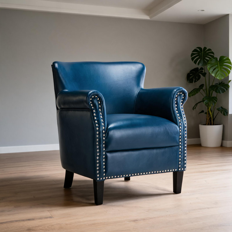 Fauteuil club classique à finition bleue sans assemblage requis, Bleu