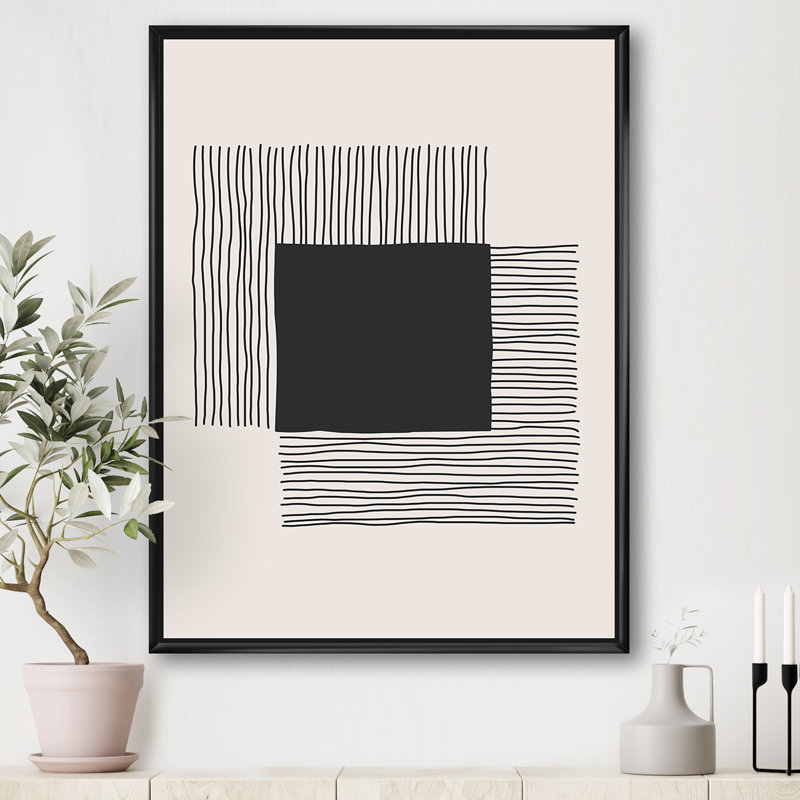 Minimal Geometric Lines and Squares VI - reproduction sur toile, H 40 po x l 30 po, Toile encadrée, Noir