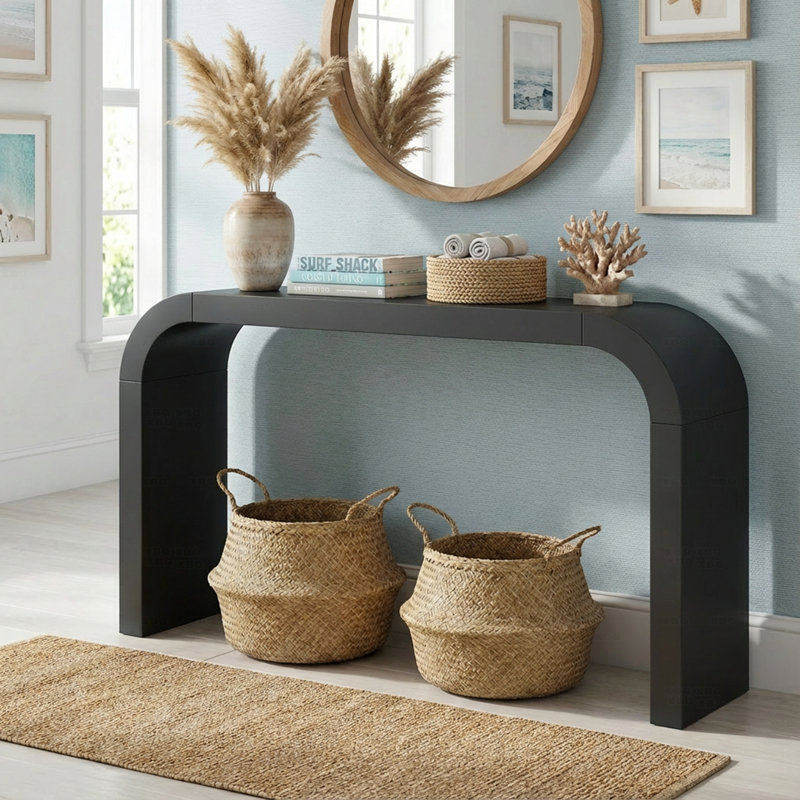 Modern Arched Console Table – Sleek Black Minimalist Design (Sturdy Stable Frame), Black