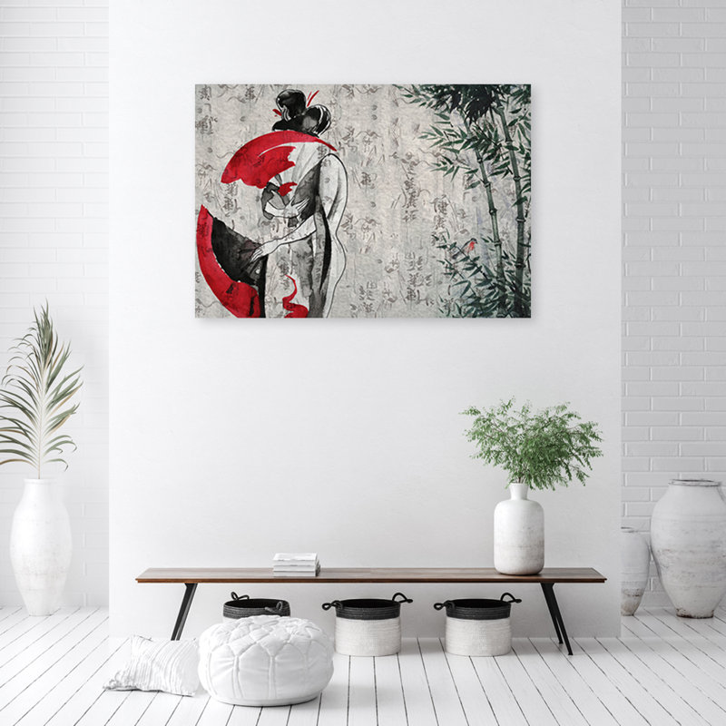 Japanese Geisha with a Fan - Wrapped Canvas Art Print, 70cm H x 100cm W