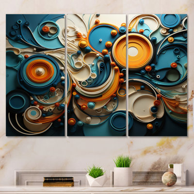 «Teal Yellow Abstract Fractal Collage Melody II», 3 impressions sur toile tendue