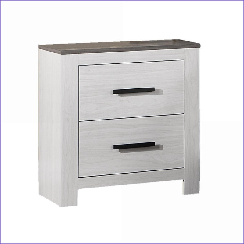 White Transitional 2-Drawer Nightstand - MDF Bedroom Bedside Table