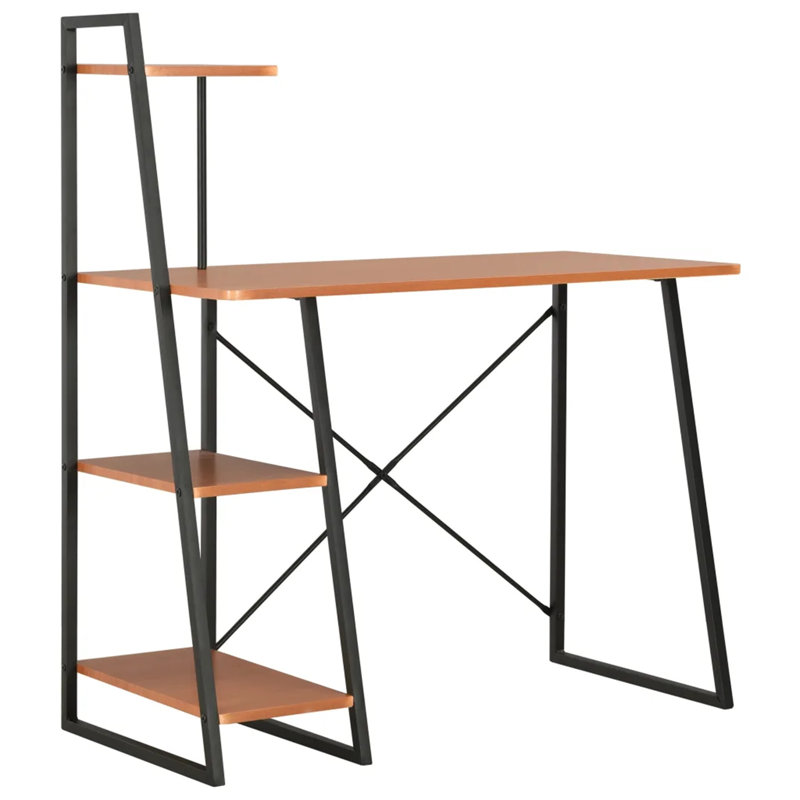 Abrienda Metal Base Writing Desk, Brown, Black