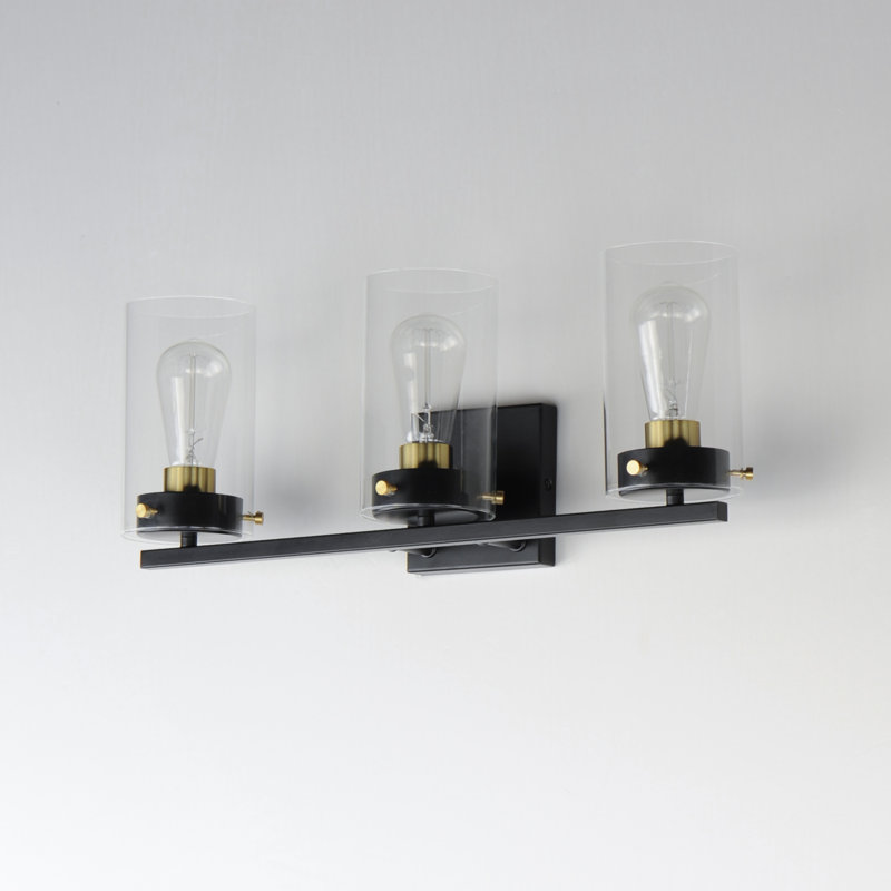 3 - Light Dimmable Vanity Light, Black/Satin Brass