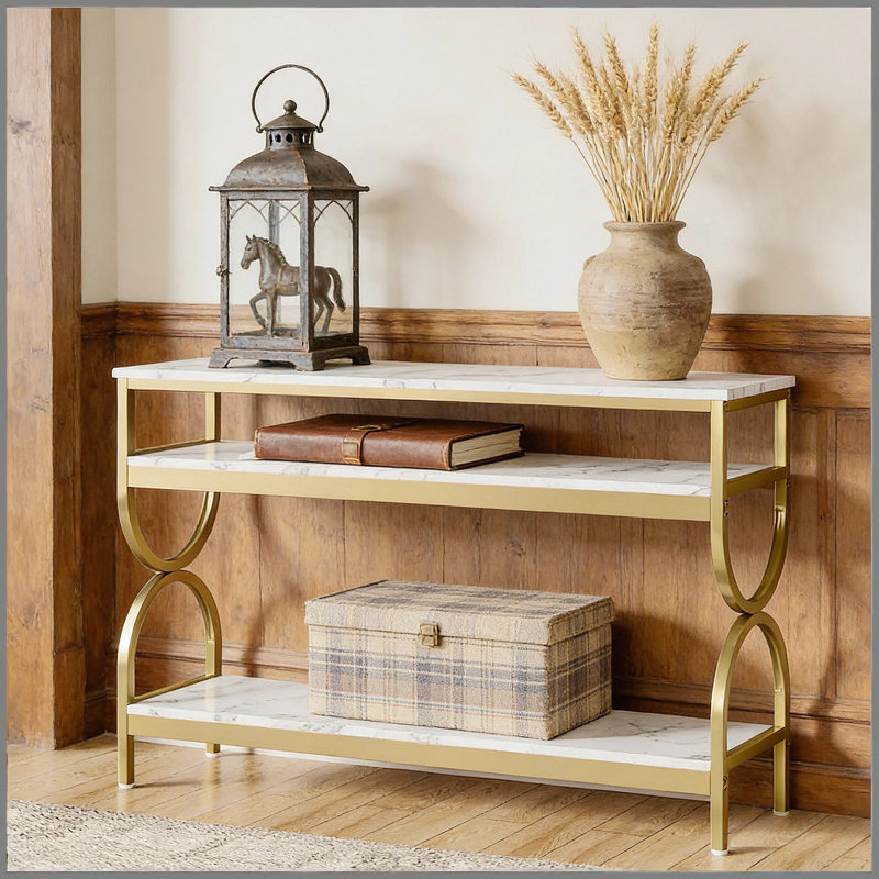 Faux Marble Sofa Table,3-Tier Bedside Table,Console Table,Foyer Table
