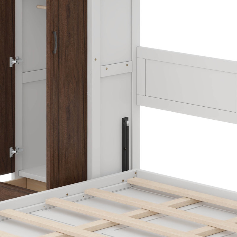 Lit armoire pleine grandeur avec lumières DEL, tiroirs et table