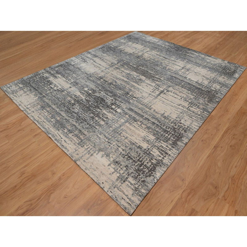 Tapis oriental blanc moderne en laine nouée à la main 8 pi x 10 pi 1 po 8 pi x 10 pi 1 po