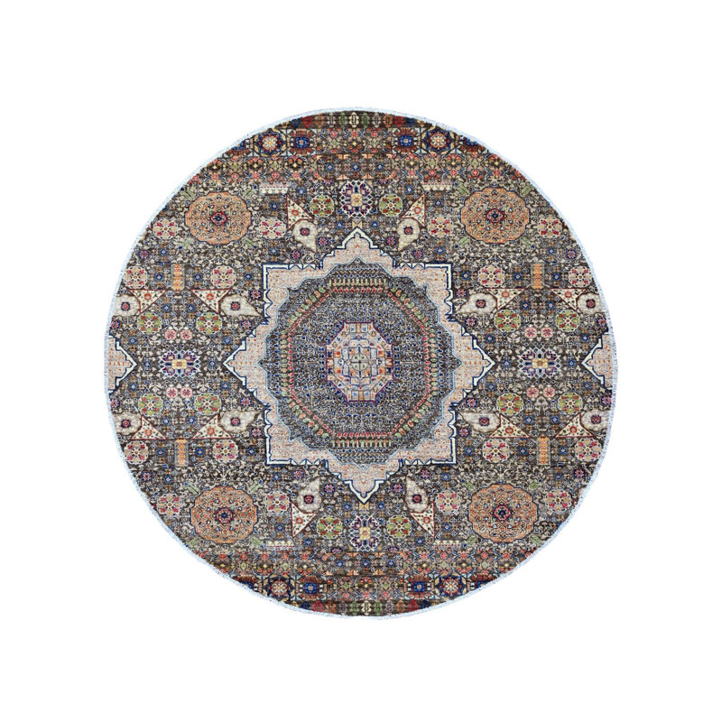 Tapis brun en laine noué à la main 14e siècle 7 pi 8 po x 7 pi 8 po E37EB913888E4C4E88F7BFF1531B2C73