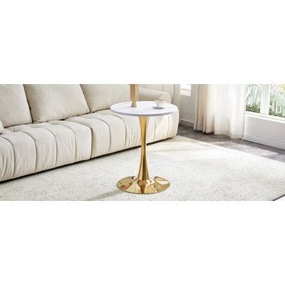 Round Dining Table, 23.6" Circle Tulip Table with Thickened Tabletop & Metal Pedestal, Mid Century Modern Bistro Table for Kitchen, Small Places, Living Room, Cafe (White)