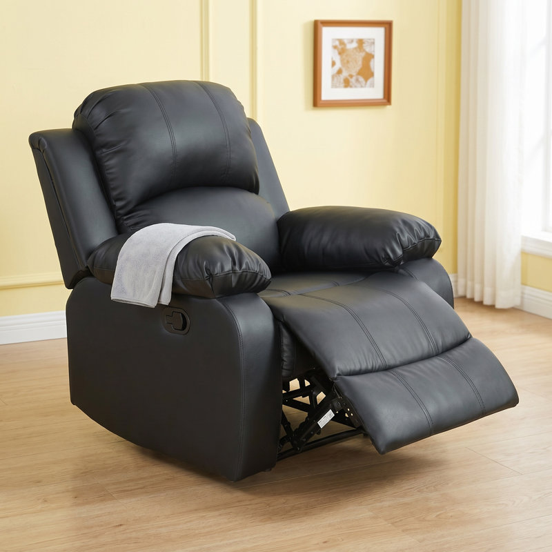 Fauteuil inclinable ergonomique en cuir polyuréthane noir, canapé inclinable manuel avec repose-pieds extensible, fauteuil simple confortable pour le cinéma maison et la chambre à coucher