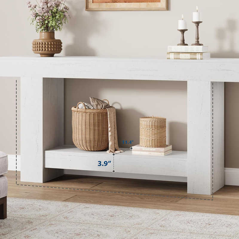 Grand canapé à 2 niveaux avec rangement DIDADI, console de style campagnard pour le salon, longue console pour le vestibule, table de vestibule pour l'entrée, couloir, blanc, 63 po