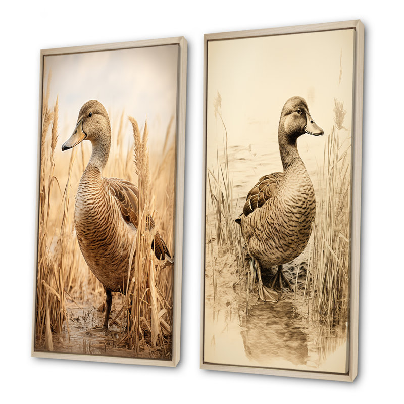 Ensemble de 2 décorations murales canard brun rétro Elegance II, H 40 po x l 41 po, Encadrement brun