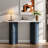 Narrow Console Table With Oval Marble Top, Curved Legs And Triangular-designed Base-1823264668