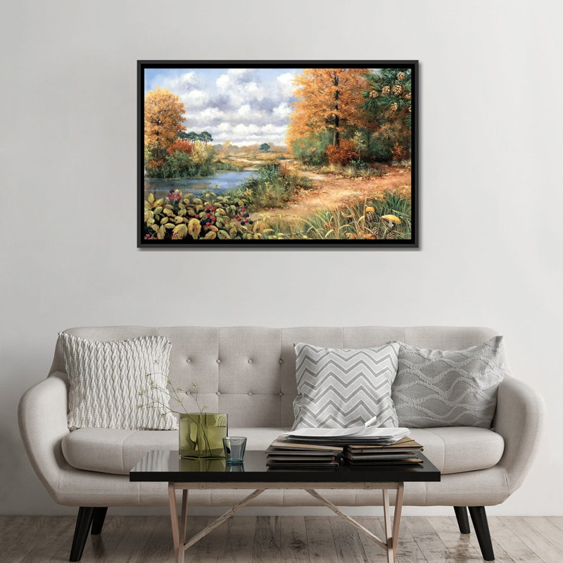« automne time », impression sur toile, Pas de tapis, Toile avec cadre noir, H 32 po x l 48 po x P 1,5 po