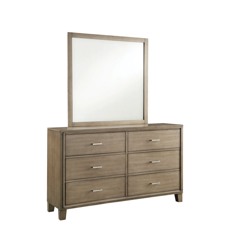 Commode double 6 tiroirs avec miroir Carpino, Gris