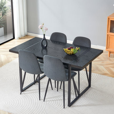 Ensemble de table de salle à manger en bois noir pour table rectangulaire 4，55 "avec structure en métal