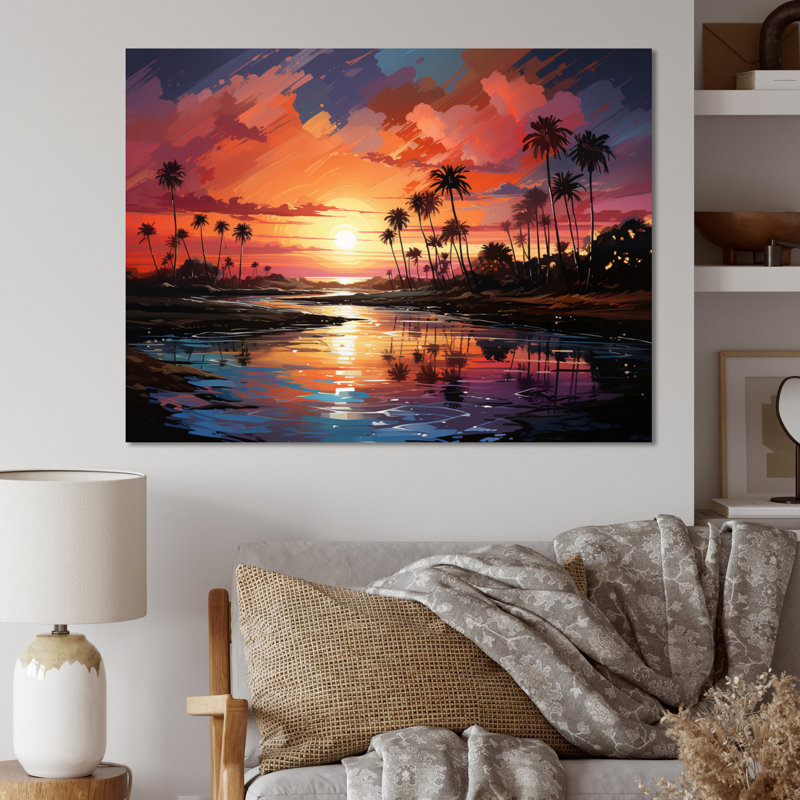 «Palm Trees Abstract Landscape III», reproduction sur toile, H 16 po x l 32 po x P 1 po, Toile tendue
