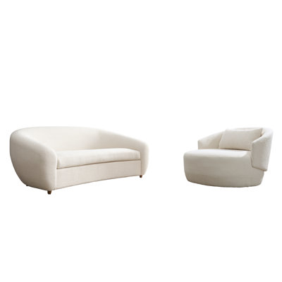 Boucle Sofa and Swivel Chair, Ivory