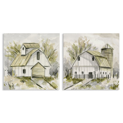 Croquis, dessin, grange, silo, ensemble de 2 toiles murales par Melissa Wang