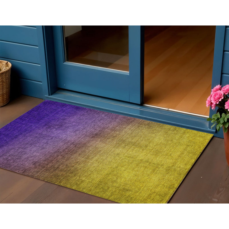 Tapis intérieur lavable ombré 3 pi x 5 pi doré et bleu