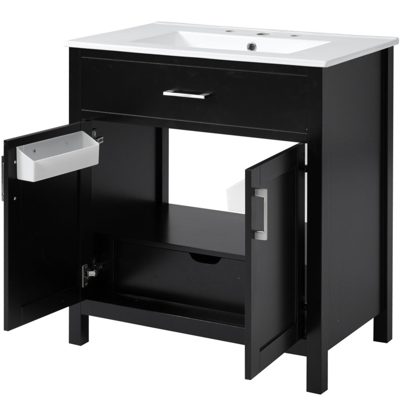 Meuble-lavabo sophistiqué avec rangement abondant pour les espaces compacts, Noir, noir, noir, noir