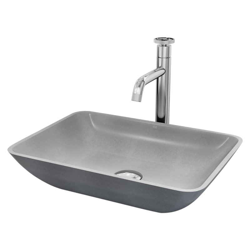 Dunn Duomo Gothic 18" L x 13" W x 4" H Rectangular Concrete Vessel Bathroom Sink with 12" H Faucet