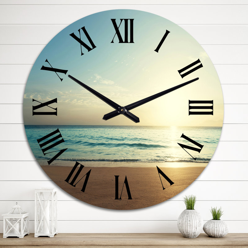 Coucher de soleil sur la plage des Seychelles - Horloge murale nautique et côtière, Grand