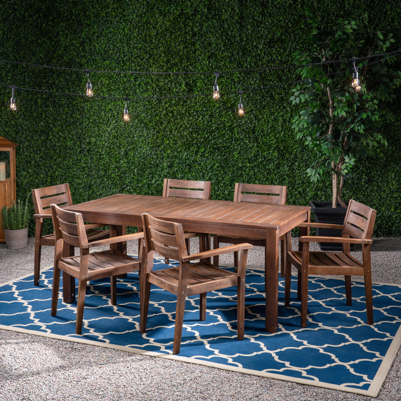 Xavier 6 - Person Acacia Wood Patio Dining Set with Rectangular Table