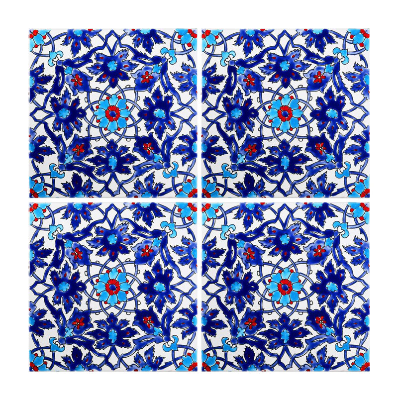 Mediterranean 8'' x 8'' Satin Hand Painted Ceramic Decorative Mural