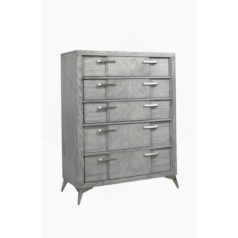 Commode 5 tiroirs en placage assorti gris