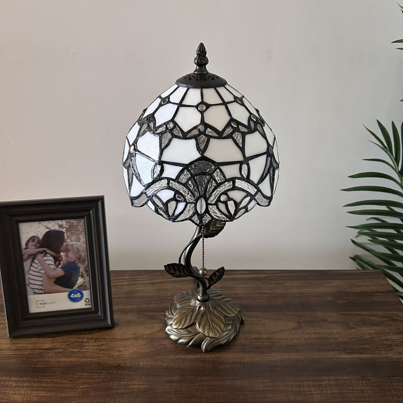 Tiffany Table Lamp Stained Glass Nadya LED Bulb Included 8"W*8"D*16"H, White