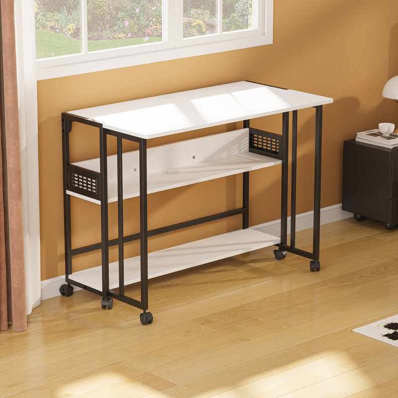 Bureau moderne pliable avec roulettes, Noir