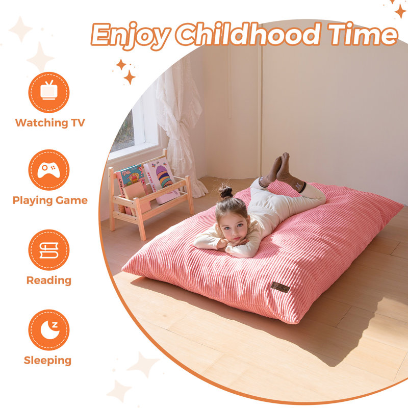 Fauteuil à billes convertible pour enfants, Velours côtelé rose