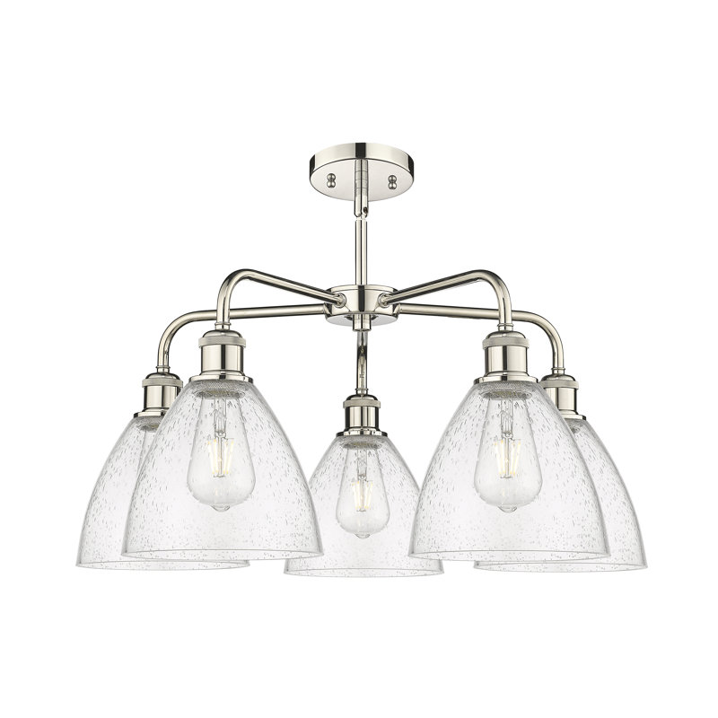 Lustre à intensité variable en verre 5 lumières Amenda, Nickel poli