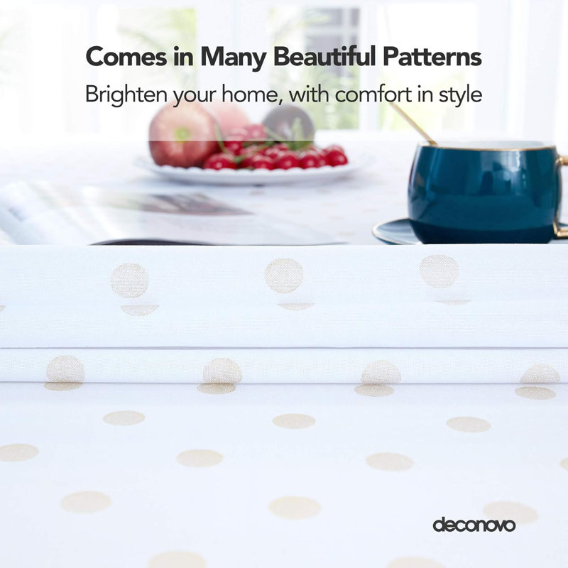 Rectangle Polka Dots Polyester Tablecloth, 130cm W x 280cm L, White