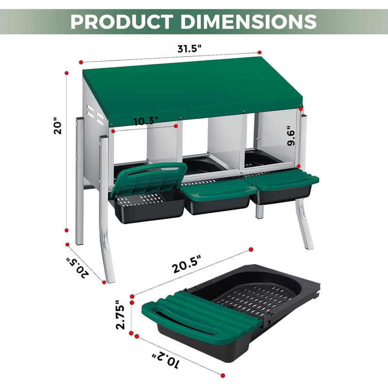 Chicken Nesting Boxes,Weatherproof Galvanized Steel Chicken Egg Laying Box with Handle Perch & Automatic Rollout Egg Collection, Easy Clean & Quick Assemble for Chicken Coop
